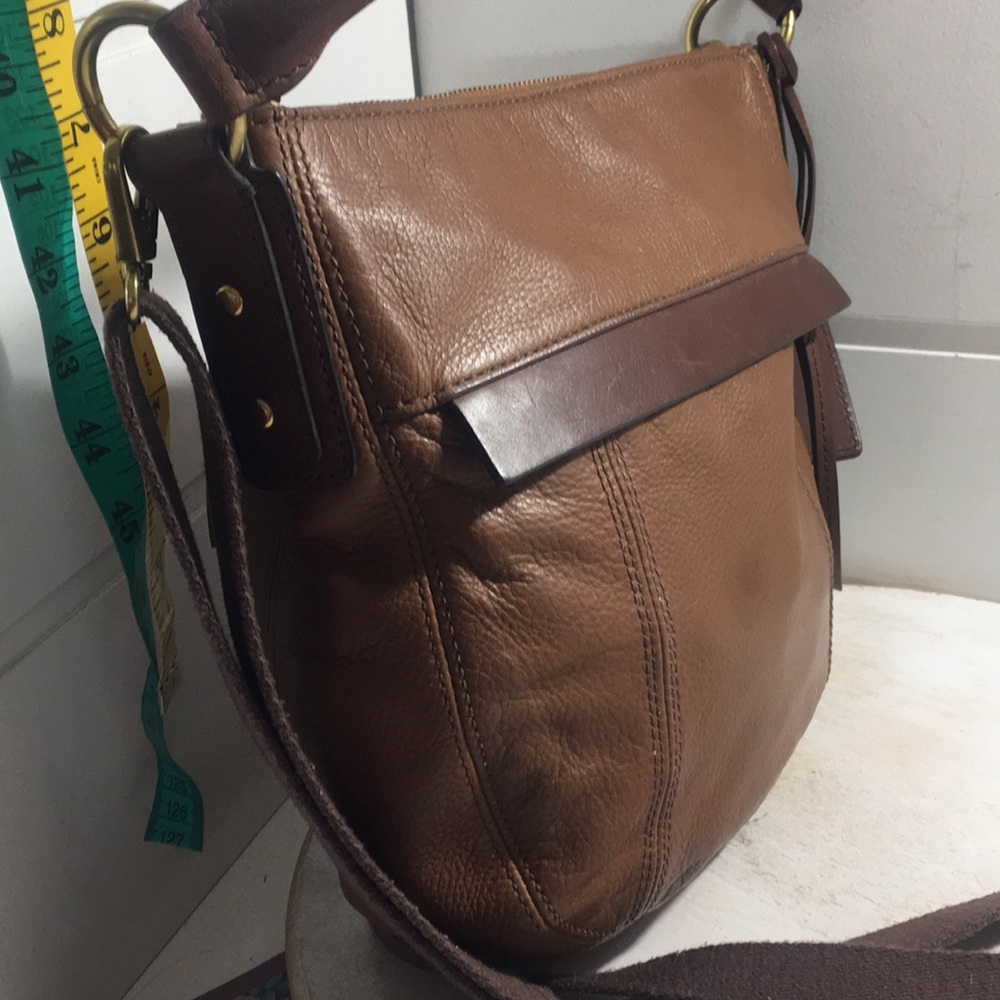 - Fossil dark wiskey color leather crossbody satchel bag.